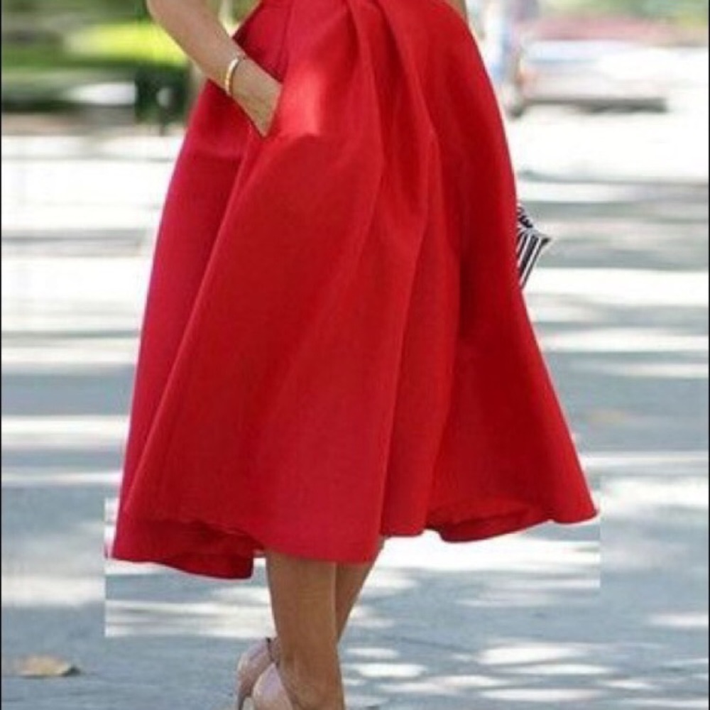 Red high waisted skirt